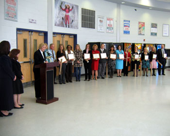 Photo of representatives from the 11 winning Old Bridge elementary schools after receiving their awards