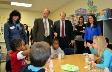 Photo of officials at B. Bernice Young School in Burlington for School Breakfast Week