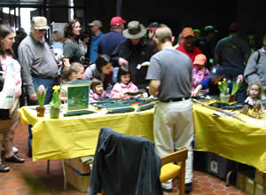Crowd at display table