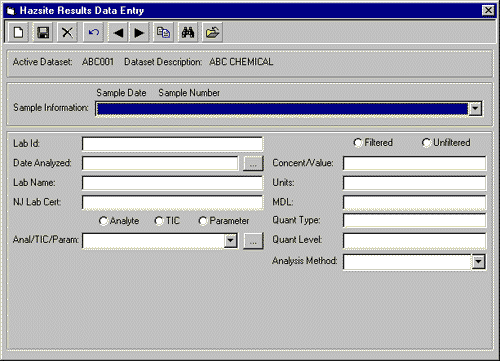 HazSite Application Results Data Entry Screen