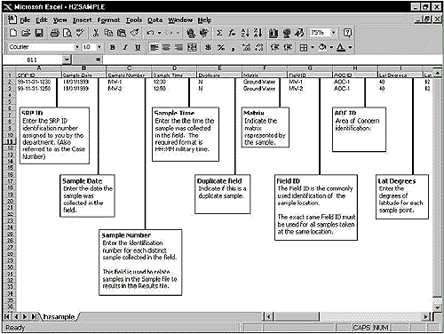 Example of HZSAMPLE.WK1 Worksheet Screen