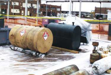 Drums, gas cylinders & oil tanks collected after Hurricane Floyd