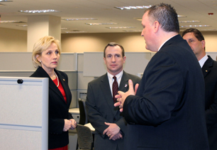 Lt. Governor Kim Guadagno and DOBI Commissioner Tom Considine welcome Farmers Insurance Group to New Jersey