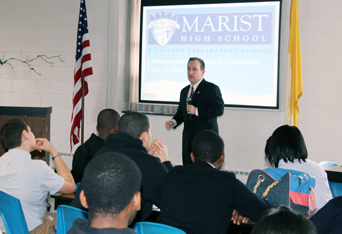 Commissioner Tom Considine visits his alma mater, Marist High School