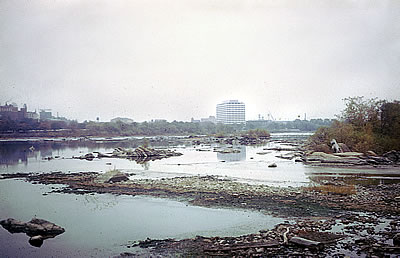 View of the Delaware River looking downstream from Morrisville, Pa. towards Trenton, N.J., Oct. 1963.