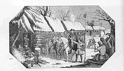 Image of Gen. Washington and his troops at Valley Forge.