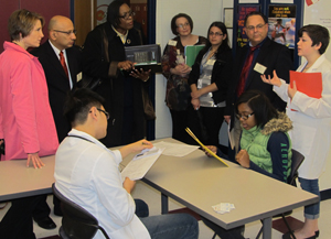 Students from the Academy for Allied Health Sciences talk about what they’re learning in school as part of a NJ State Board of Education tour of the facility.