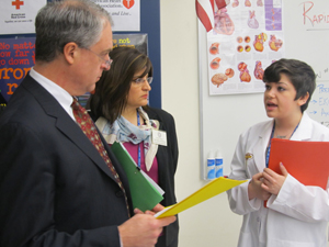 Healthcare students at the UCVTS Academy for Allied Health Sciences talk about their program to NJ DOE acting Commissioner Chris Cerf.