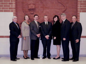 NJDOE acting Commissioner Chris Cerf stands with officers from the NJ Association of School Administrators at Jackson Liberty High School