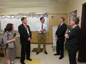 Director of Curriculum and Instruction Kathleen Regan, Principal Edward Thompson, pre-engineering teacher Dan Blatt and Superintendent David Verducci describe the science program