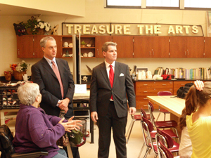 Glen Rock Superintendent David Verducci and Board vice president Barbara Steuert show off the new art classroom