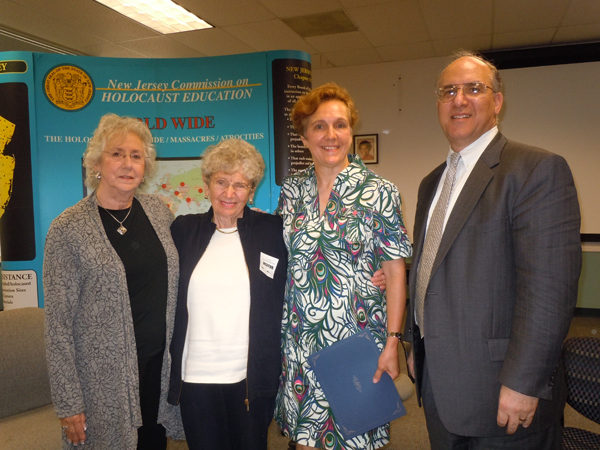Maud Dahme Award: Holocaust survivor Maud Dahme; Holocaust survivor Cyla Kowenski ; award winner Diane D’Amico; and Holocaust Commission Chair Phil Kirschner