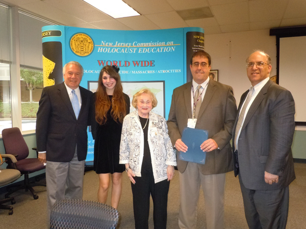 Hela Young Award: Peter Hochman, Hela’s husband; Erica Hochman, Hela’s daughter; Margit Feldman, Holocaust survivor; Terrence Hoben , award winner; and Phil Kirschner, Holocaust Commission Chair