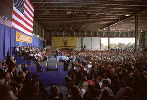 Troops listen to the president