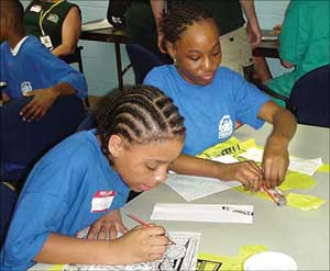 Arts and crafts were a popular activity among this pair of campers at this year's Youth Camp.