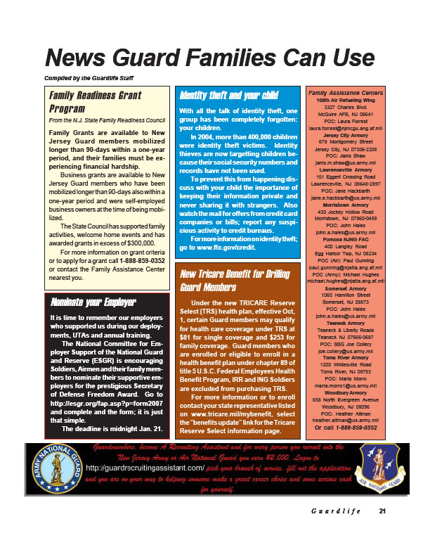 New Jersey Guard Families Can use