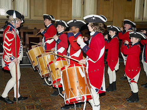 The Fifes & Drums of the Old Barracks perform during Patriots' Week festivities