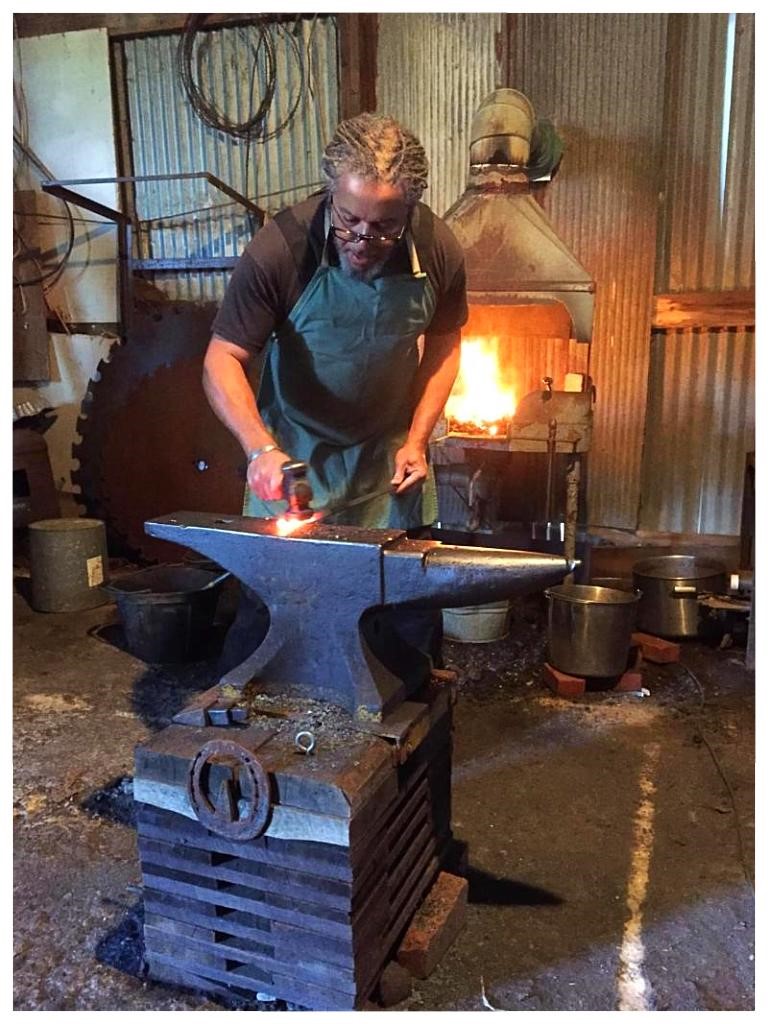Stephen starting his day with what he calls "the perfect warm up" - a forged leaf form.