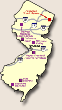 Map of New Jersey locating the  scenic byways