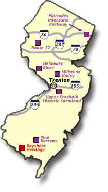 Map of New Jersey locating the scenic byways