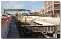 The 14th Street Viaduct roadway deck has been completely demolished for reconstruction of the structure photo.