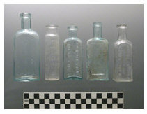 Medicine bottles recovered from backyard features at 23 Seaman Avenue and 73/75 Larch Avenue