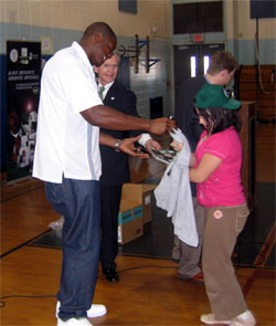 Photo of D'Brickashaw Ferguson at Bartle School