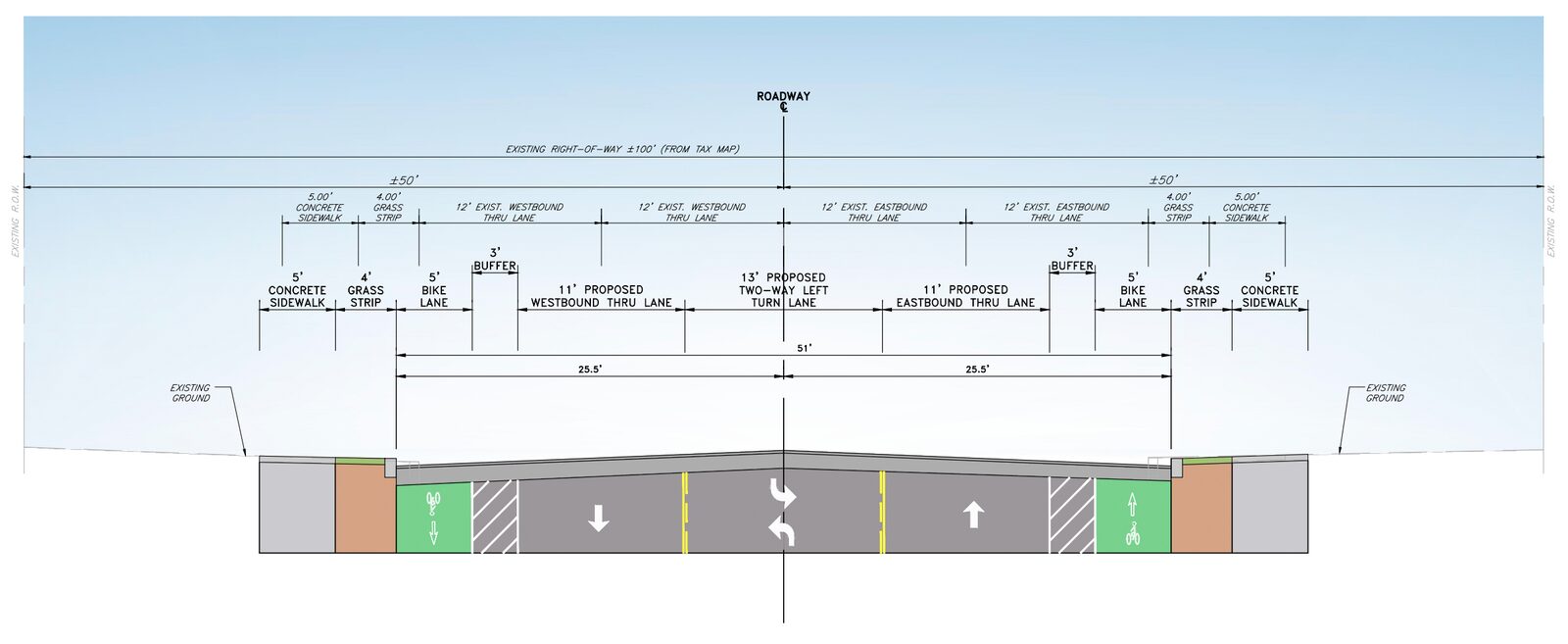 Cross-section of street architecture