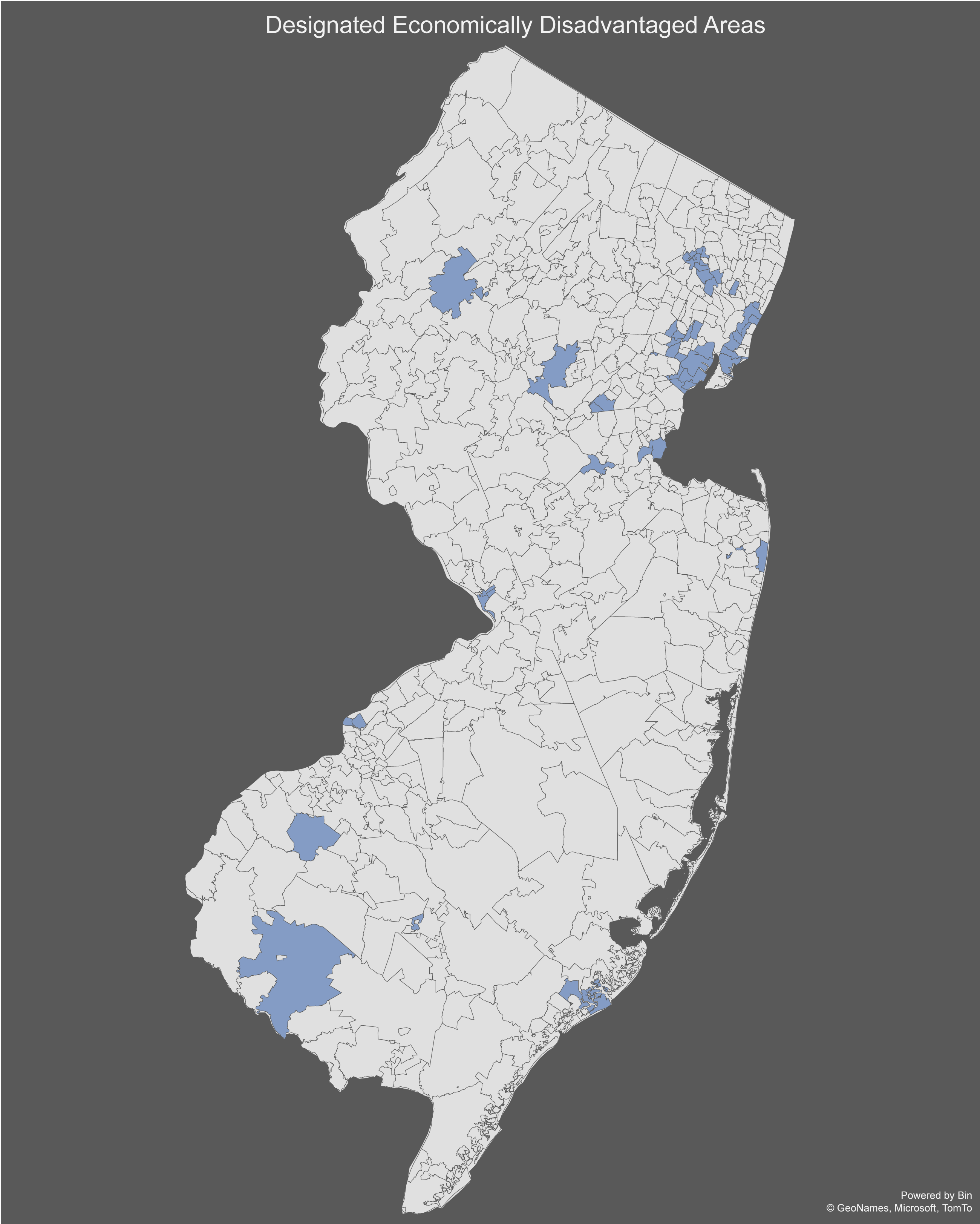 Map of Economically Disadvantaged Areas (See table of municiaplities)