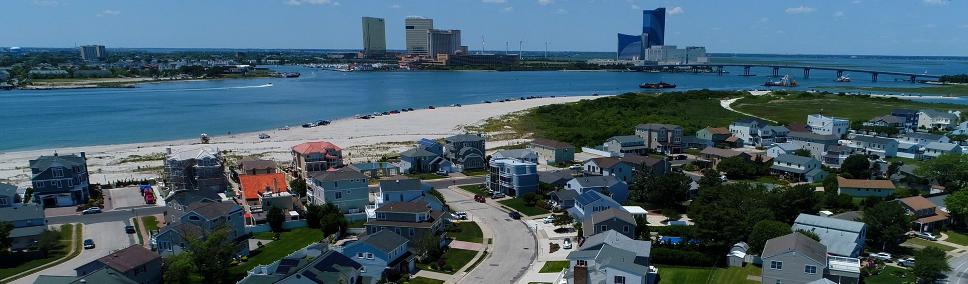 An aerial ciew of the City of Brigantine with Atlantic Ocean in the background