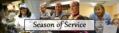 Volunteers serving food for homeless and poor people.