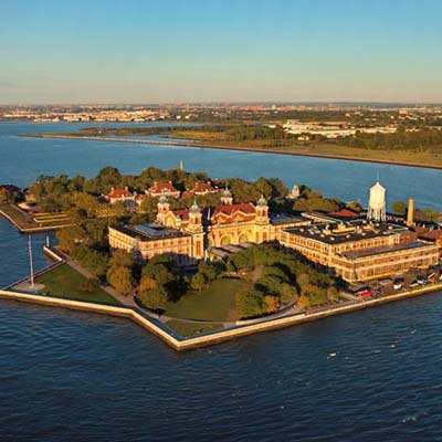 Ellis Island sits in New York Harbor and is considered part of New York and New Jersey.