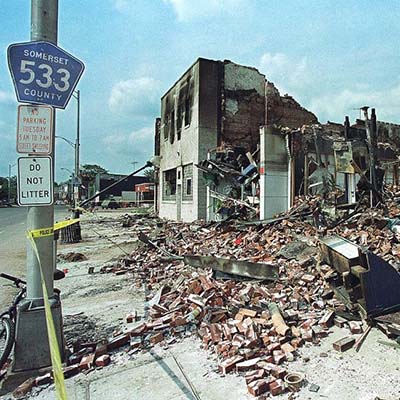 Businesses along Main Street in Bound Brook lay in ruins on Sept. 20, 1999, following flooding after Hurricane Floyd caused the nearby Raritan River to overflow its banks.
