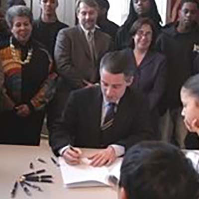 Gov. James McGreevey in 2004 signs an executive order to address environmental justice issues in New Jersey. Just the year before, in 2003, the EJ program became a part of the Department of Environmental Protection.