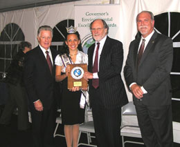 Miranda Brook Pawline, Miss New Jersey Junior National Teenager, receiving an Environmental Education Honorable Mention Award from Governors Florio and Corzine and NJDEP Acting Commissioner Mauriello.