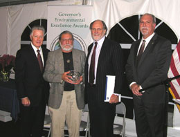 Clem Fiori receiving an Environmental Excellence Award for Environmental Stewardship from Governors Florio and Corzine and NJDEP Acting Commissioner Mauriello.