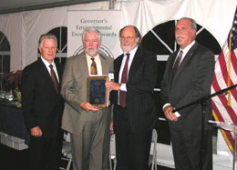 Daniel Beyel, Cape May County Freeholder Director, receiving a Clean Water New Jersey Category Awards from Governors Florio and Corzine and NJDEP Acting Commissioner Mauriello.