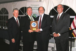 Richard Phillips of the Bergen County Utilities Authority receiving a Clean Air Environmental Excellence Honorable Mention Award from Governors Florio and Corzine and NJDEP Acting Commissioner Mauriello.