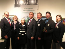 (from left to right): Greg Romano (Assistant Director of the New Jersey Conservation Foundation); Janice Reid (USDA Natural Resources Conservation Service); Michele Byers (Executive Director, NJCF); Commissioner Bob Martin (NJDEP); Donald J. Pettit (State Conservationist for the Natural Resources Conservation Service), Louis Cantafio (Senior Land Steward for NJCF) and Tim Morris (Stewardship Director for NJCF)