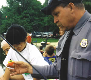 Officer giving out bobber