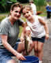 Mom, daughter and fish