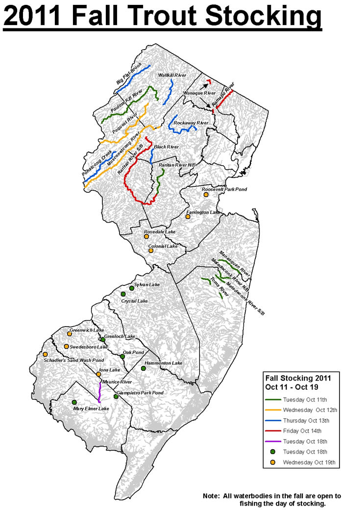 NJDEP Division Of Fish Wildlife Fall 2011 Trout Stocking Schedule