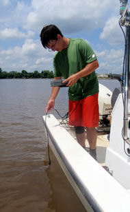 Testing water quality with meter