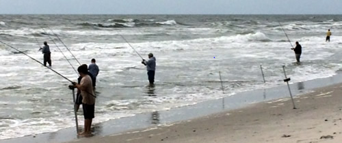 Anglers in surf