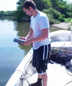 Biologists with test meter