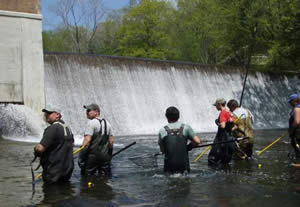 Crew below Greenwood Lake spillway