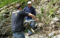 Volunteers get fish up the bank