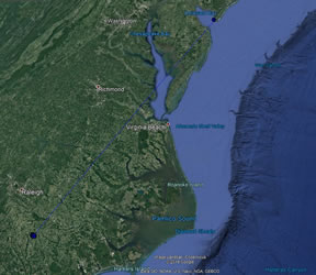 Map showing Cape May bird that moved to eastern North Carolina