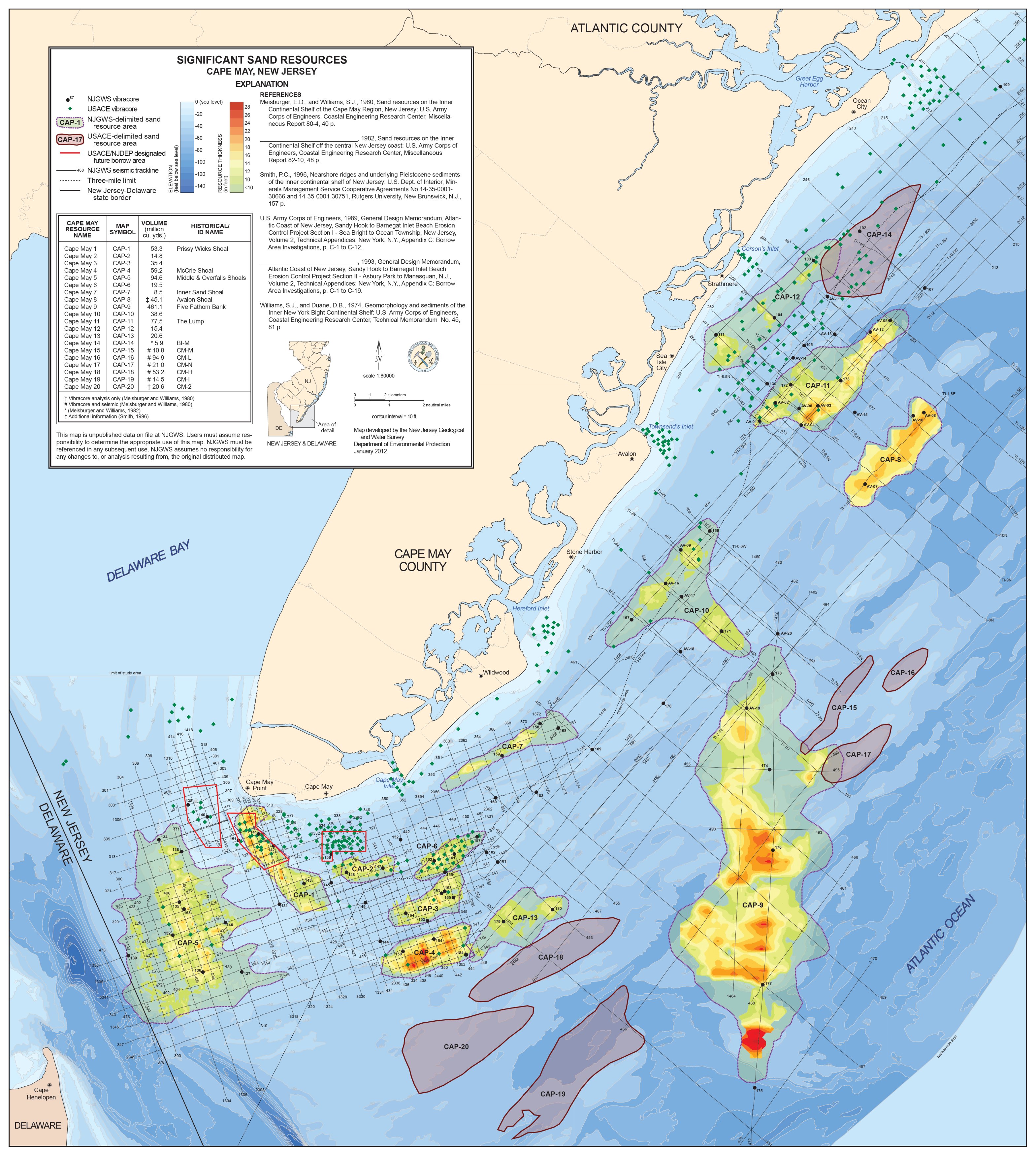 Significant Sand Resource Areas in State and Federal Waters fshore New Jersey 2012
