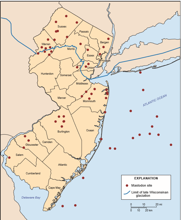 Map of New Jersey mastodon finds